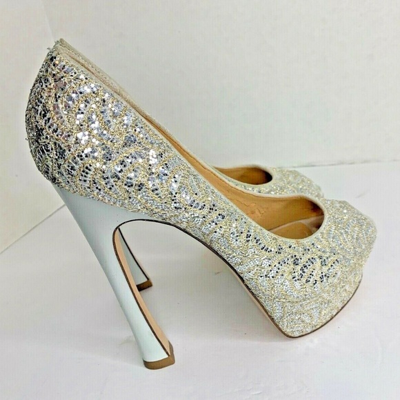 Report Womens Sz 5.5 Silver Peep Toe Bling Shoes 4.25 in Stiletto Heels Jalynn P - Picture 1 of 6